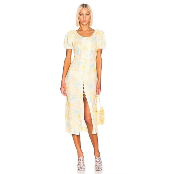 Cult Gaia Charlotte Cotton Linen Blend Dress in Lemonade Multi Large - Picture 2 of 9